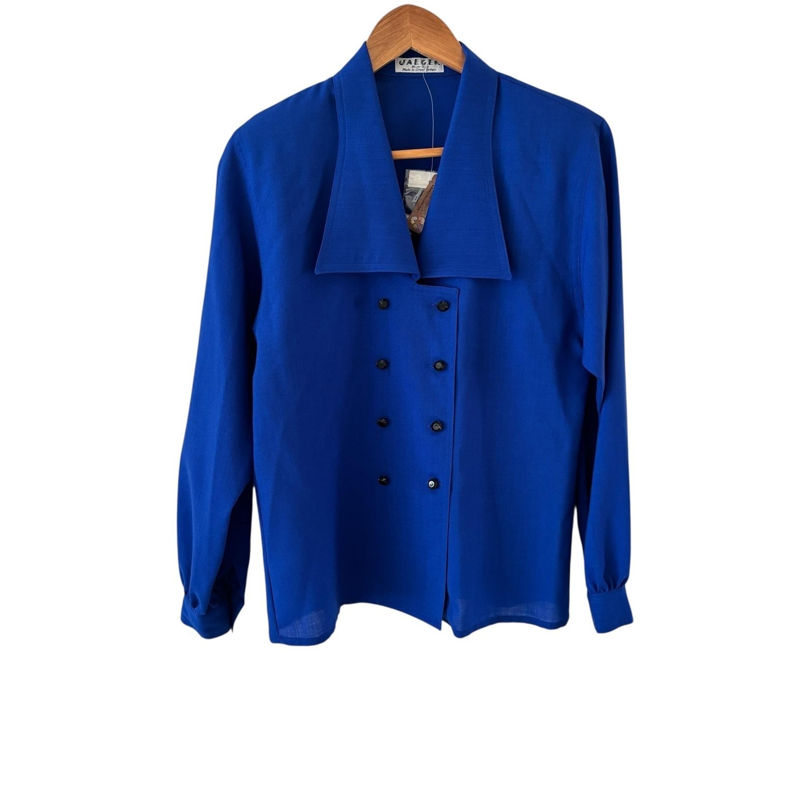 Vintage Jaeger Wool Blouse Womens Size S Royal Blue Classic Office Capsule